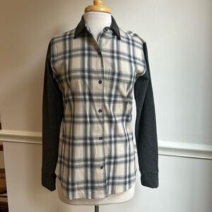 JET John Eshaya Long Sleeve Button down Top plaid Leather Knit